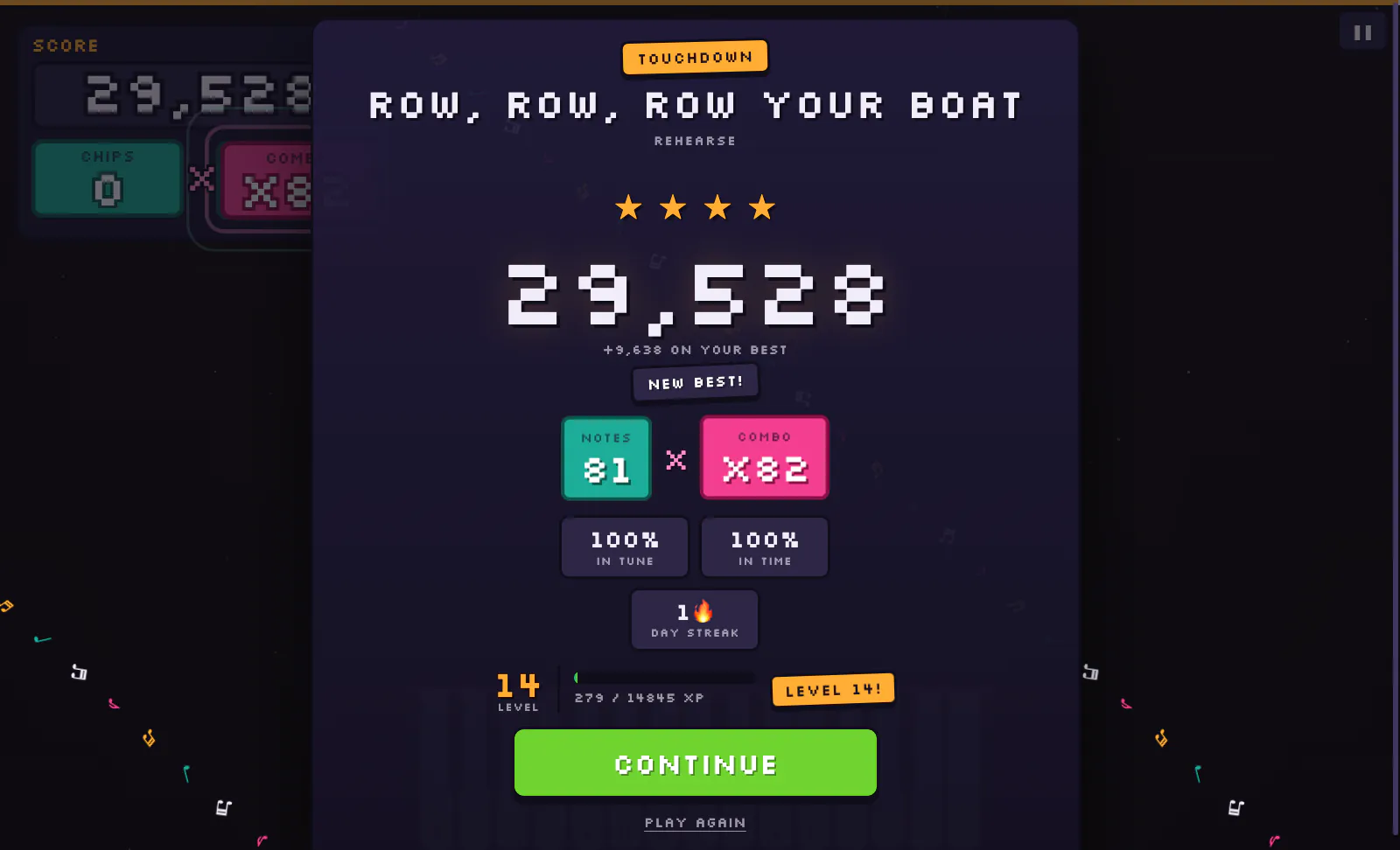 End of song: four stars and a new best score.